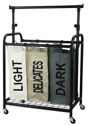 Oceanstar 3-Bag Rolling Laundry Sorter with Adjustable Hanging Bar, Bronze, TLS1385-HG-COLOR