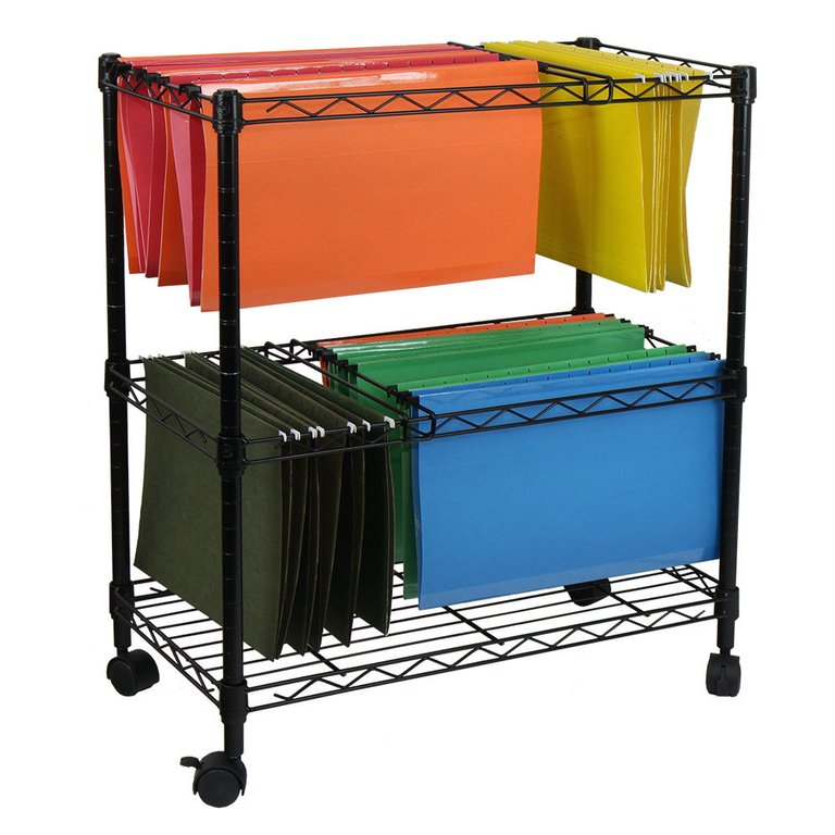 Oceanstar Portable 2-Tier Metal Rolling File Cart, Black 2MRC1507