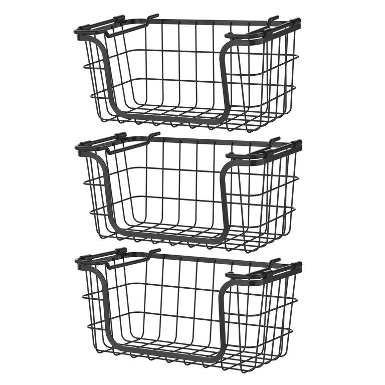 Oceanstar Stackable Metal Wire Storage Basket Set for Pantry, Countertop, Kitchen or Bathroom BSS1811 - Black