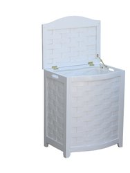 Oceanstar White Finished Bowed Front Veneer Laundry Wood Hamper with Interior Bag BHV0100W