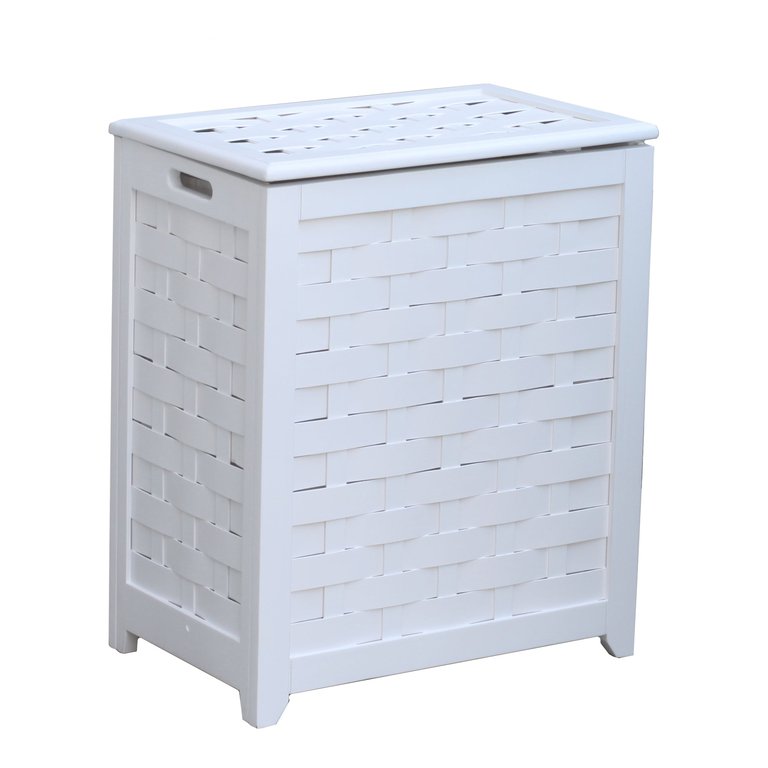 Oceanstar White Finished Rectangular Veneer Laundry Wood Hamper with Interior Bag RHV0103W