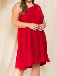 Plus Bow Tie One Shoulder Dress - Red