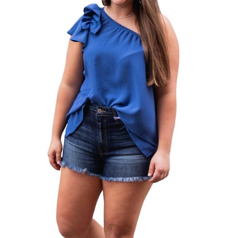 Solid One Shoulder Top In Denim - Denim