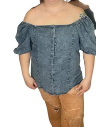 Square Neck Blouse - Washed Denim