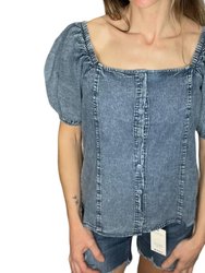 Square Neck Blouse - Washed Denim - Washed Denim