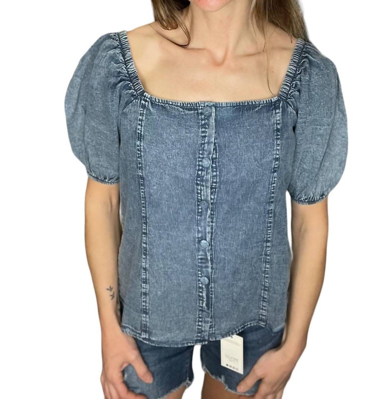 Square Neck Blouse - Washed Denim - Washed Denim