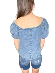 Square Neck Blouse - Washed Denim