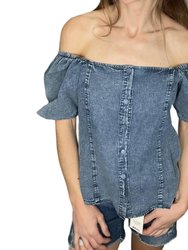 Square Neck Blouse - Washed Denim