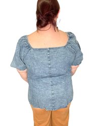 Square Neck Blouse - Washed Denim