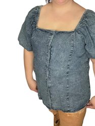 Square Neck Blouse - Washed Denim