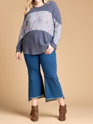 Stripe And Floral Plus Tunic Top - Denim Blue