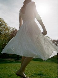 Claudette Dress in White Cotton Eyelet