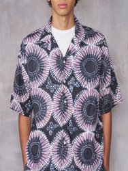 Eren Short Sleeves Japanese Cotton Ethnic Print Shirt - Dark Navy-Plum Wine