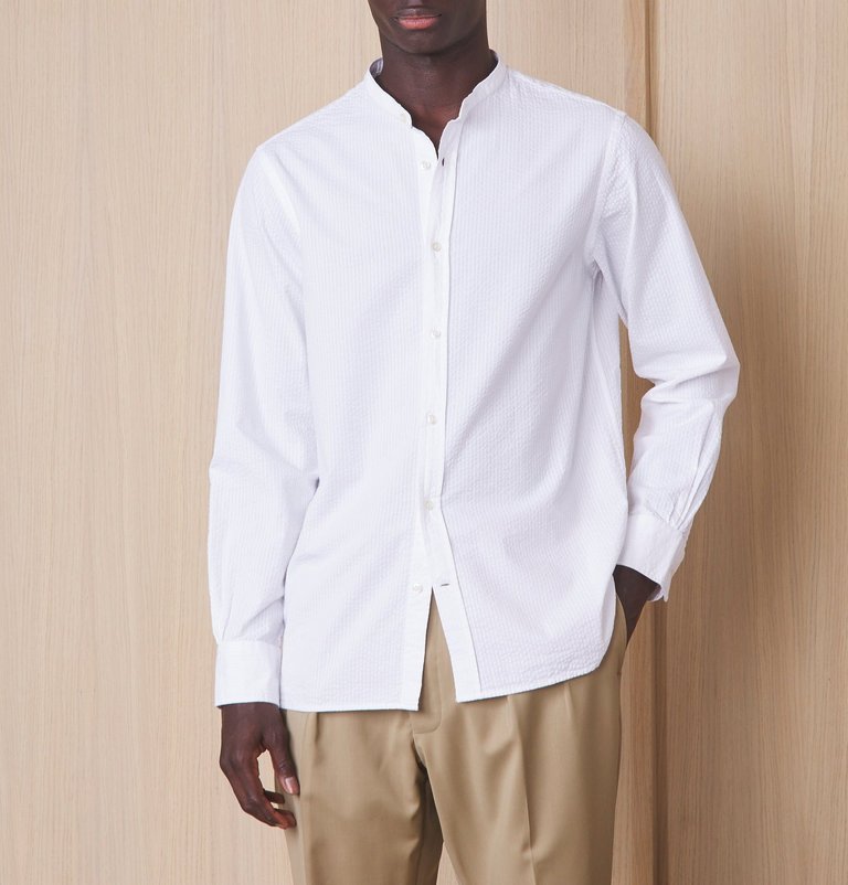 Gaston Cotton Oxford Seersucker Shirt - White