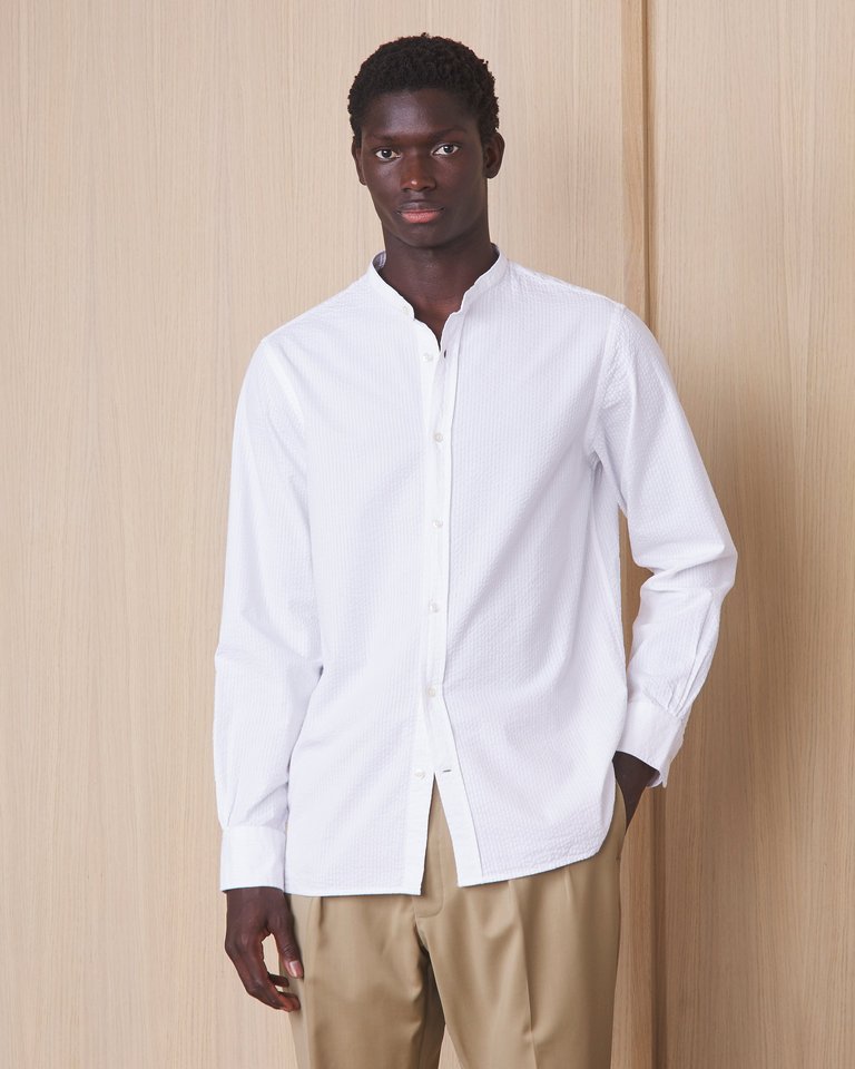 Gaston Cotton Oxford Seersucker Shirt - White