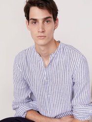 Gaston Italian Linen Stripe Shirt - Dark Navy-White