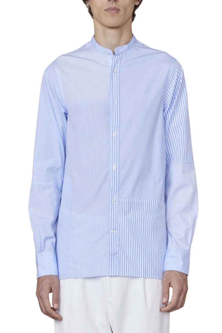 Men's Gaston Light Co Pop Patchwork Shirt In White,Cloudy Blue - White,Cloudy Blue