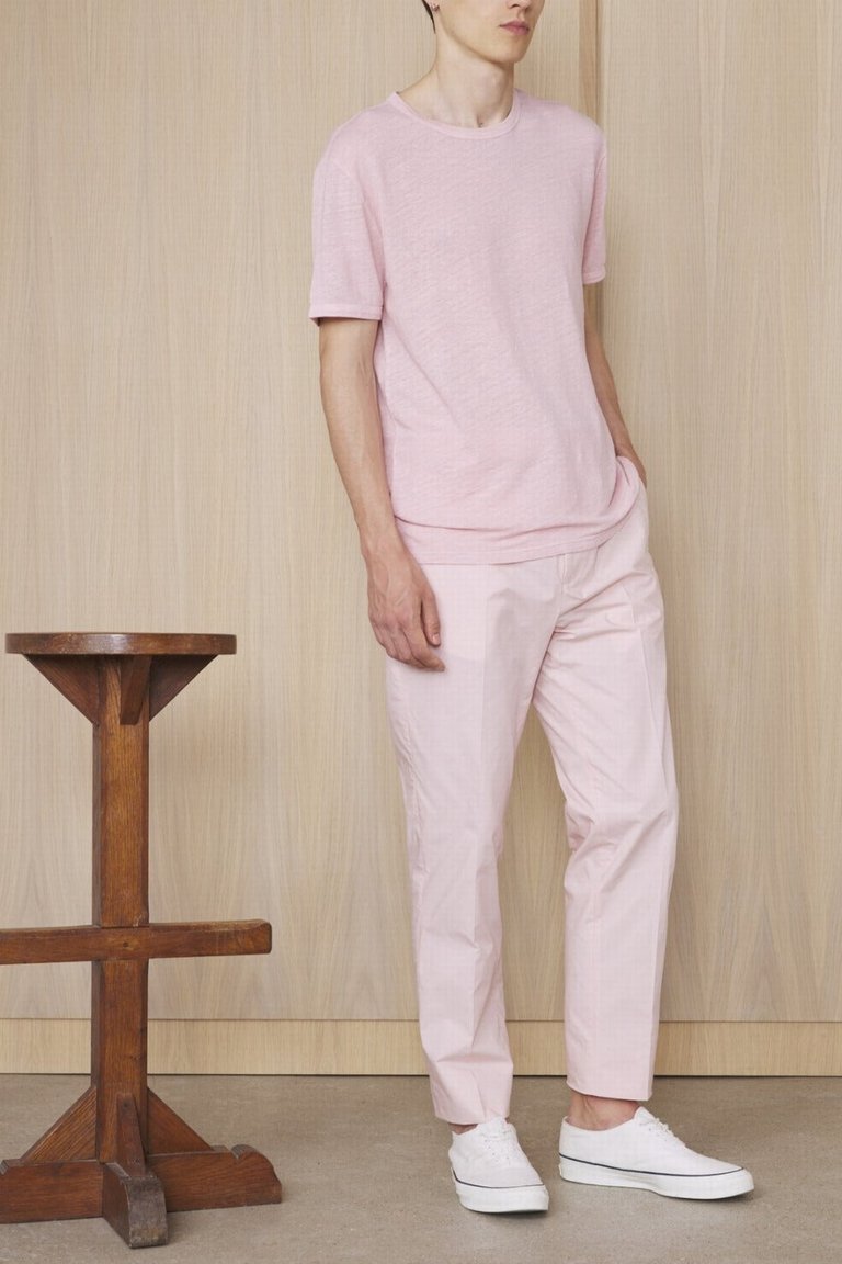 Short Sleeve Tee Piece Dyed French Linen - Smoked Pink
