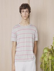 Short Sleeves Tee French Linen Stripes - Heather Grey-Heather Pink