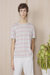 Short Sleeves Tee French Linen Stripes - Heather Grey-Heather Pink