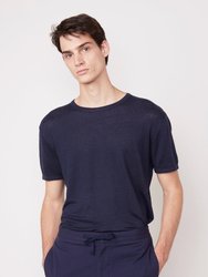 Short Sleeves Tee Piece Dyed French Linen - Night Sky