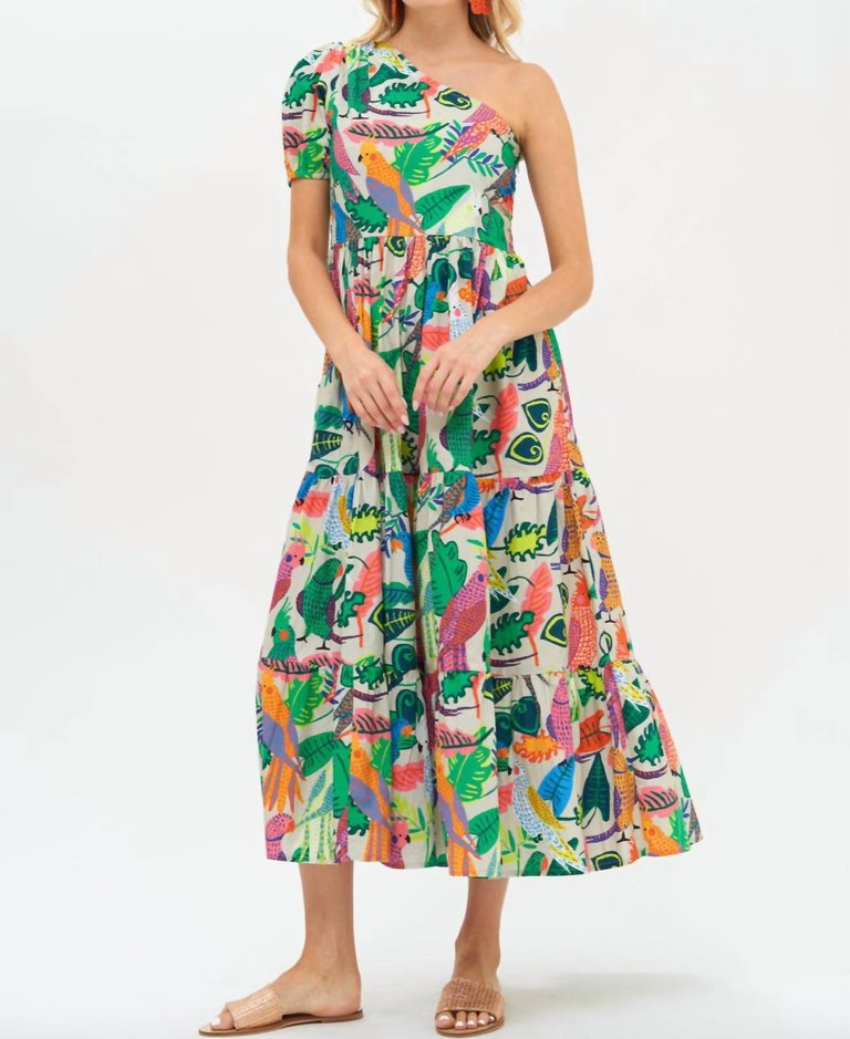 One Shoulder Maxi Dress In Green Polly - Green Polly