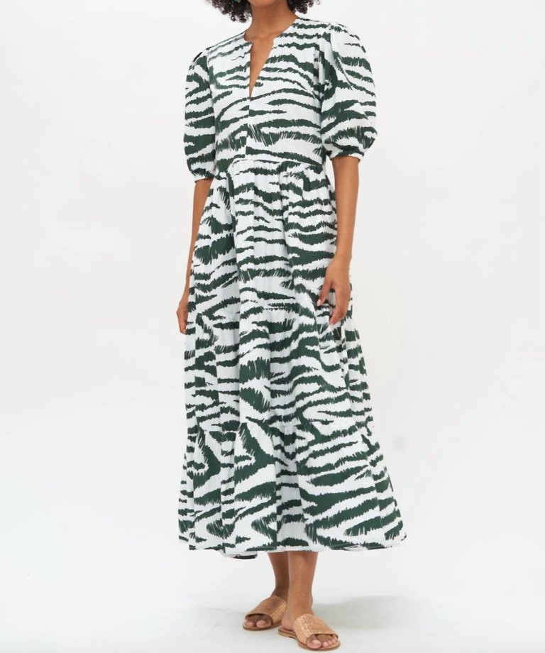 Puff Sleeve Maxi Dress In Green Singita - Green Singita