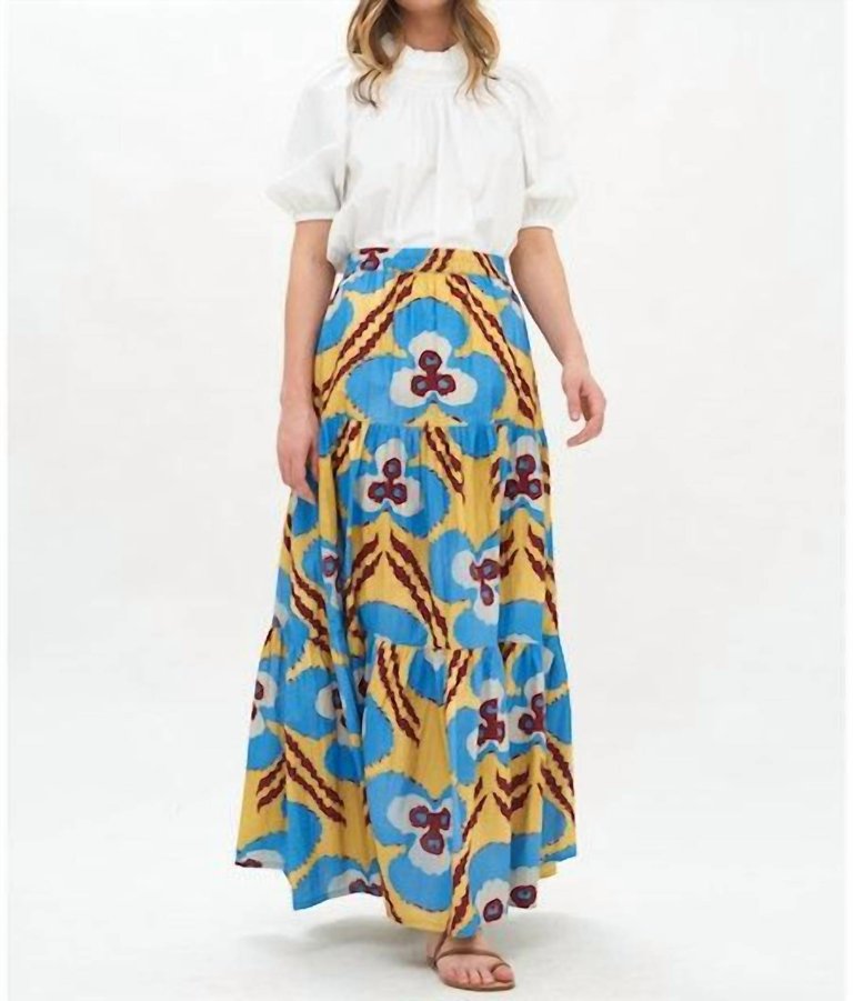 Tiered Maxi Skirt In Mustard Patola - Mustard Patola