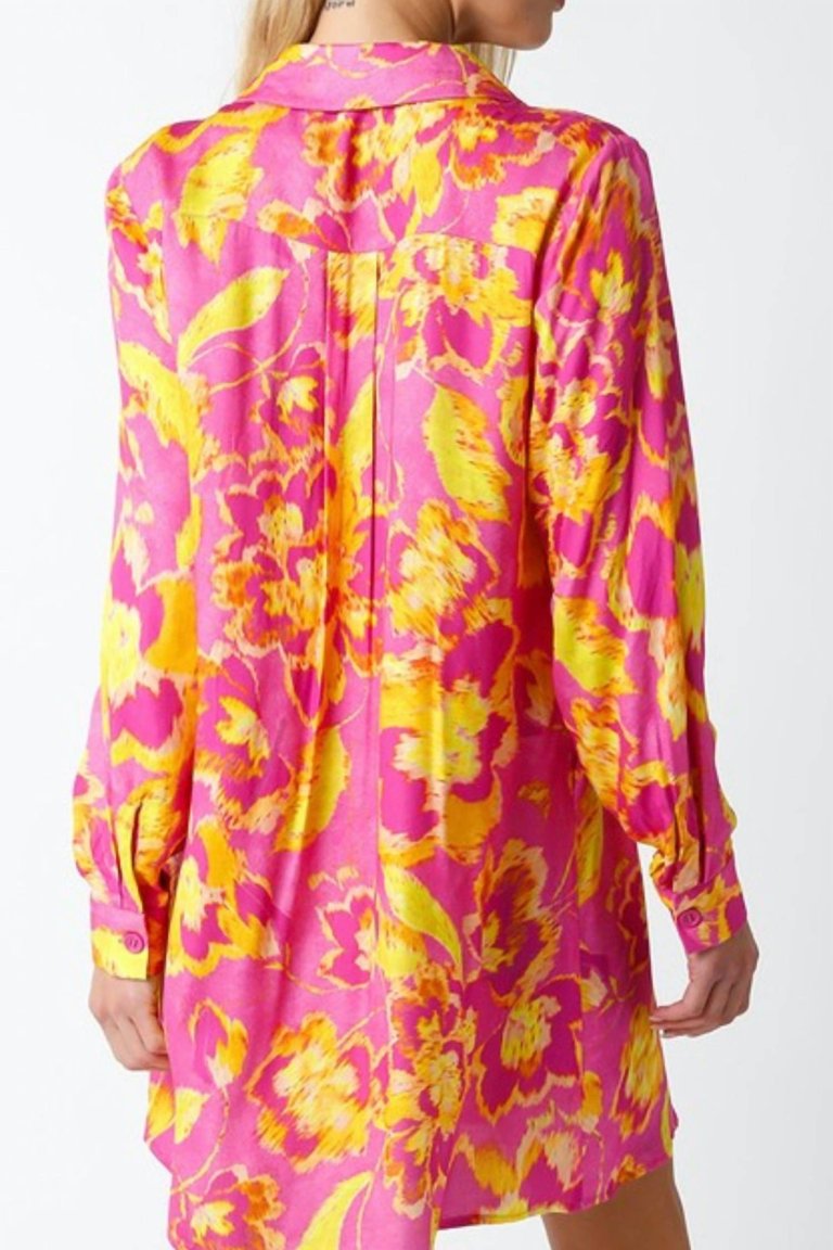 Floral Shirt Dress In Pink