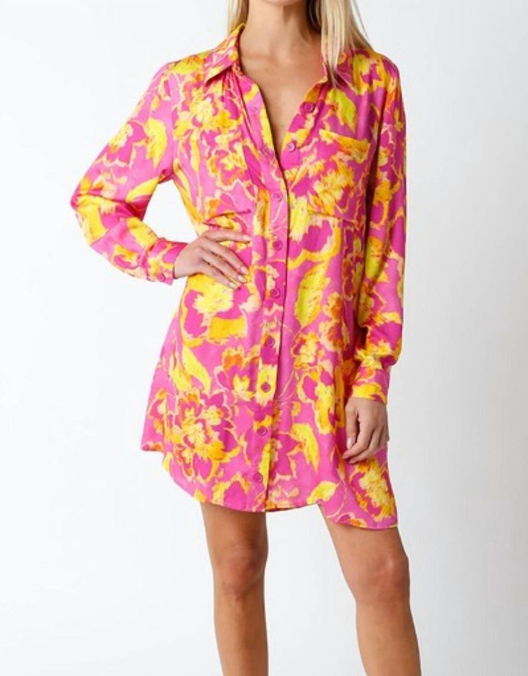 Floral Shirt Dress In Pink - Pink