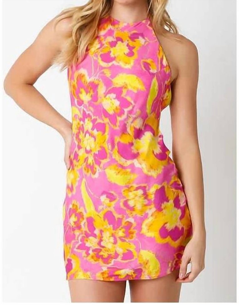 Halter Floral Dress In Pink/Yellow - Pink/Yellow