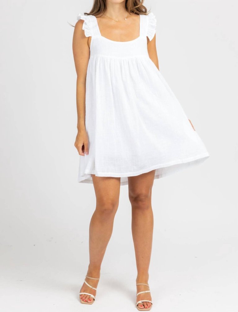 Linen Ruffle Strap Mini Dress - Optic White