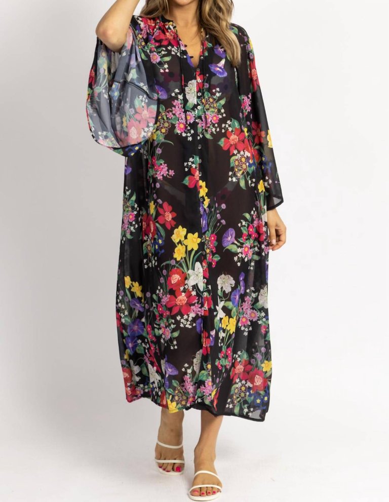 Multifloral Tie Neck Coverup Maxi - Black