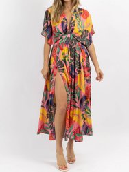 Tropics Side Slit Maxi Dress - Pink Multi