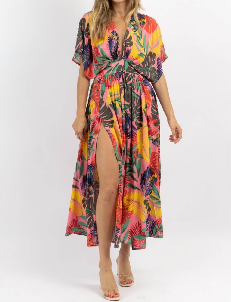 Tropics Side Slit Maxi Dress - Pink Multi