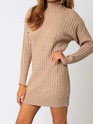 Wide Ribbed Sweater Dress - Mocha