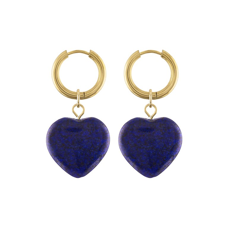 Adele Stone Heart Hoop Earrings - Lapis