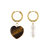 Aubrey Stone Heart Hoop Earrings - Tiger's Eye