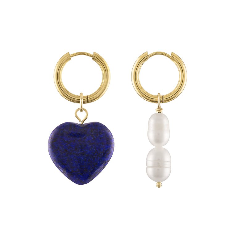 Aubrey Stone Heart Hoop Earrings - Lapis