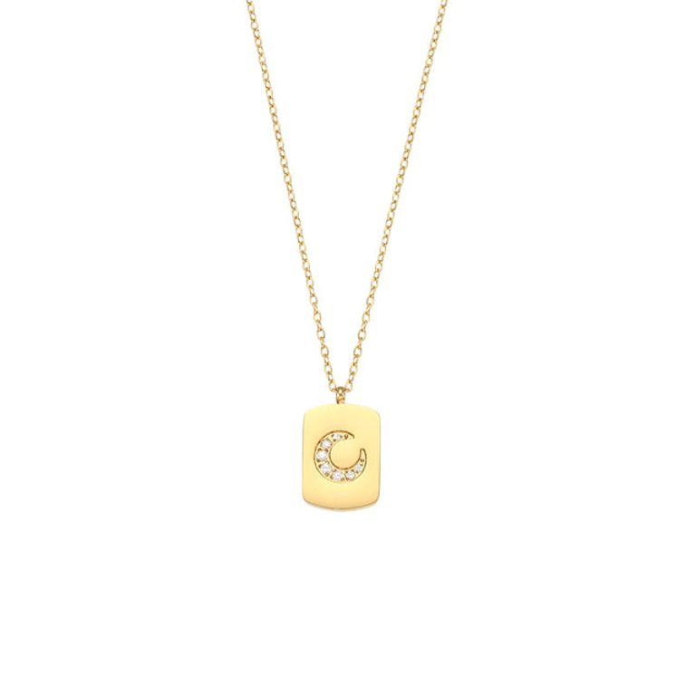 Brianna Pave Moon Pendant Necklace - Gold