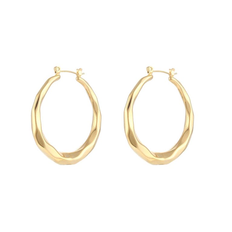 Celina Hammered Gold Hoop Earrings - Gold