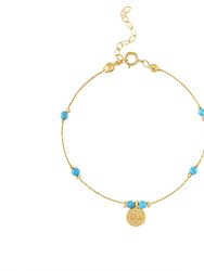 Journey Turquoise Magnesite Beaded Bracelet with Coin - Gold