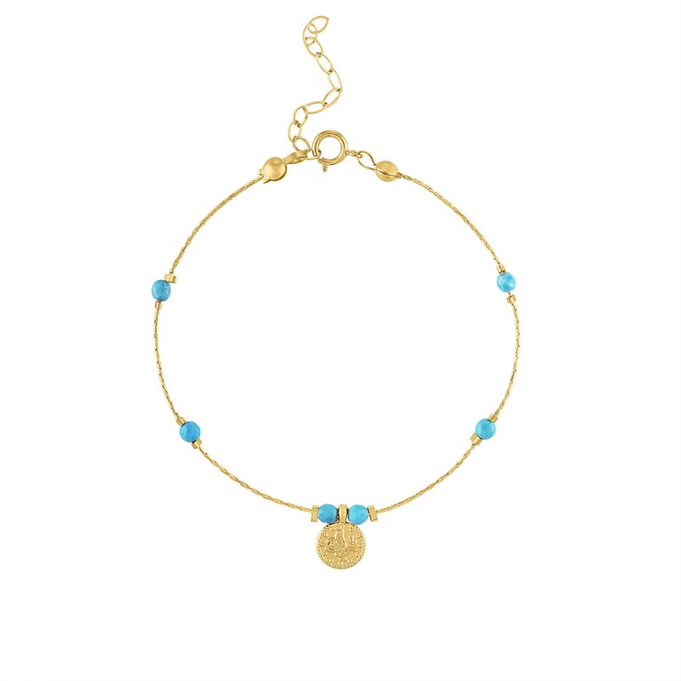 Journey Turquoise Magnesite Beaded Bracelet with Coin - Gold