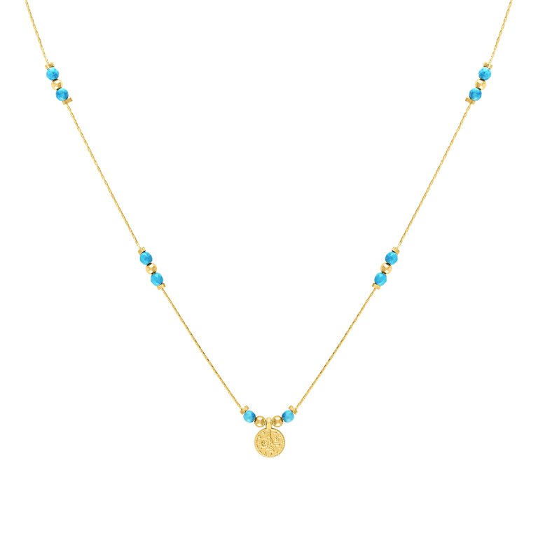 Journey Turquoise Magnesite Beaded Necklace with Coin - Gold