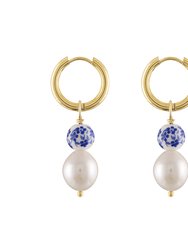 Liya Pearl Painted Bead Hoop Earrings - Gold