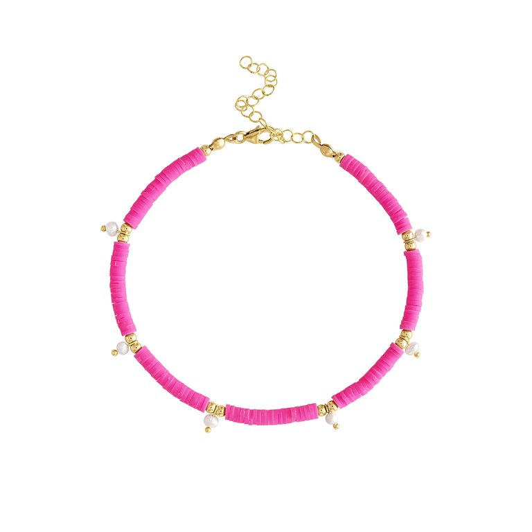 Neon Pearl Anklet - Pink