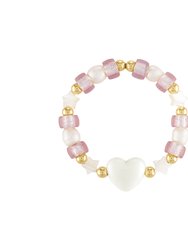 Puff Heart Ivory Glass Bead Bracelet - Multi