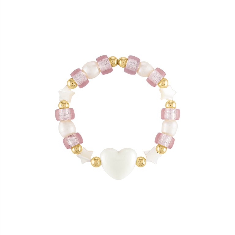 Puff Heart Ivory Glass Bead Bracelet - Multi