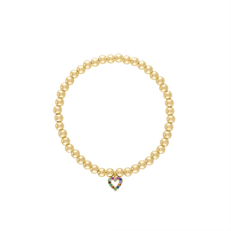 Rainbow Pave Heart Gold Bracelet - Gold