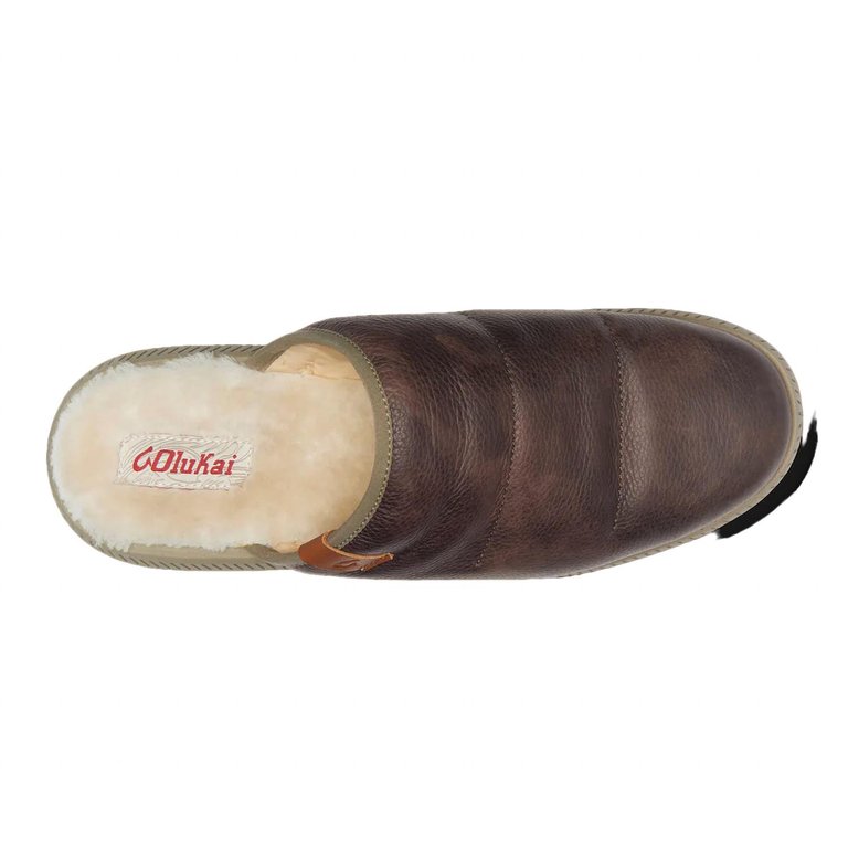 Men's Mua 'ili Leather Mule Slipper In Dark Wood/Silt